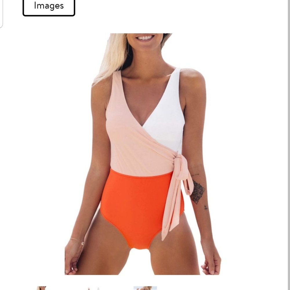 NWT Cupshe one-piece sz L, colorblock tie-waist